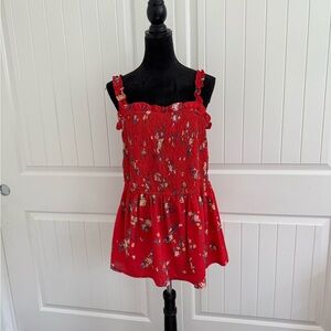 Floral Smocked Red Tank Top